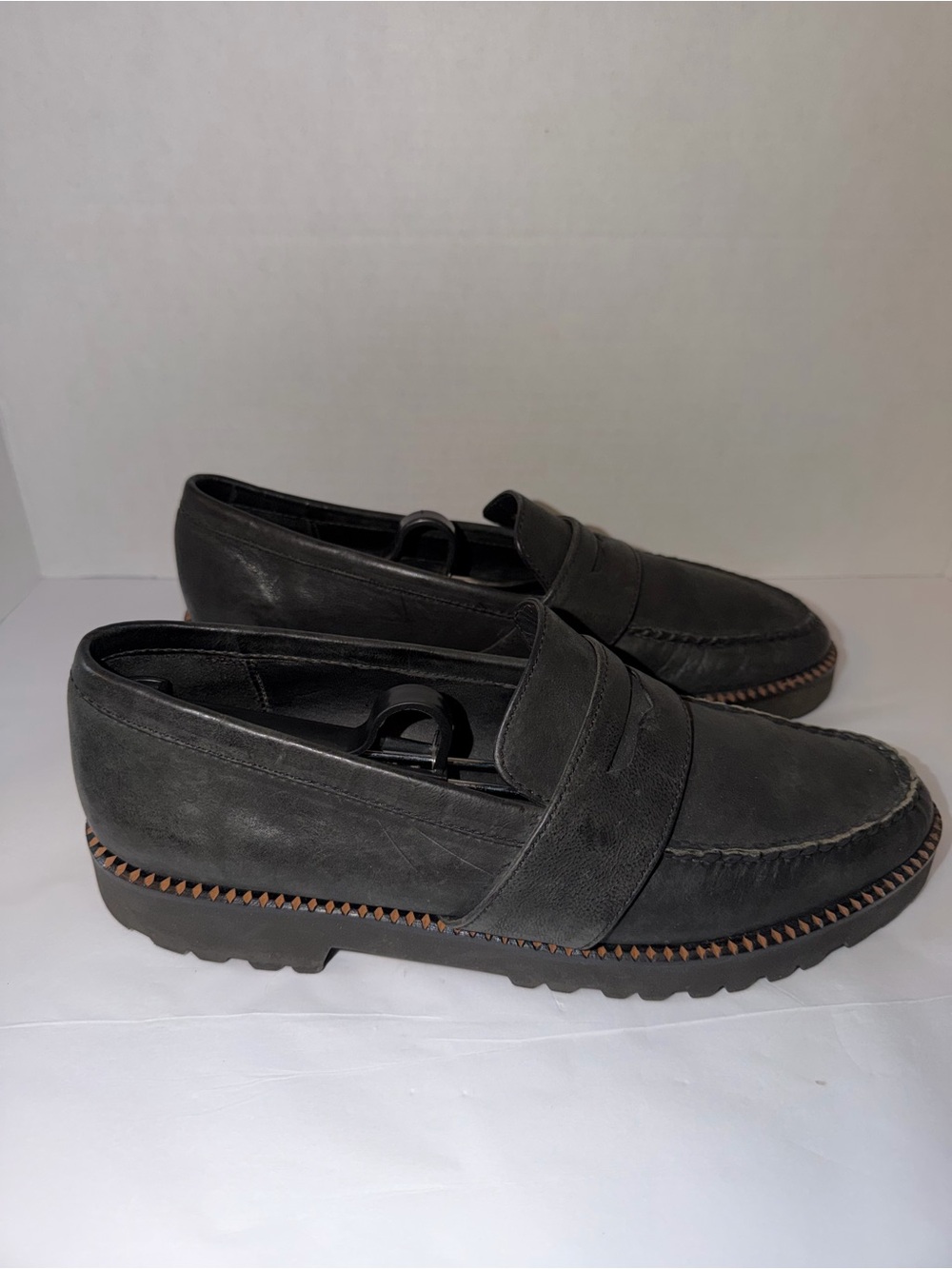 Freda Salvador Char Black Calf Leather Penny Loafers Sz Womens 9.5